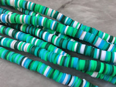 Emerald Isle Green 6mm WHOLESALE rubber disc beads, 16” strand heishi beads, colorful round polymer beads, clearance beads donut tie die