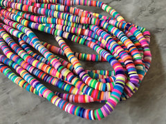 SUMMER Rainbow 6mm WHOLESALE rubber disc beads, 15” strand heishi beads, colorful round polymer beads, colorful pride clearance beads donut