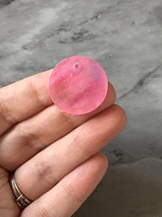 Pink Shell 1 Hole 25mm round circle beads, chunky jewelry earrings, jewelry making, magenta boho hippie drop earring pendants