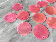 Pink Shell 1 Hole 25mm round circle beads, chunky jewelry earrings, jewelry making, magenta boho hippie drop earring pendants