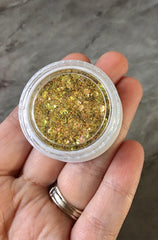 SALE Gold Holographic Glitter Container, Tin Foil paper jewelry diy crystal earring, 40mm plastic screw top container, gold resin making