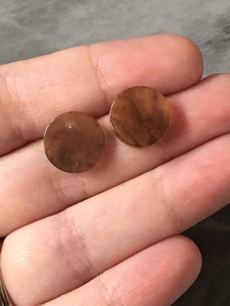 Brown Cocoa 13mm post earring blanks, brown drop earring, gold