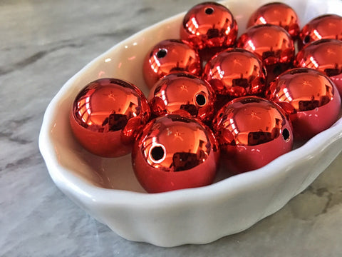 Christmas Beads, Deep red mirror 20mm Beads, winter bracelet necklace earrings, jewelry making bangle beads red white Xmas holiday