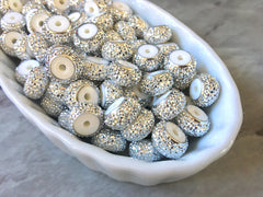 Silver Glitter Donut Round 12mm Earring or Necklace bead, DIY jewelry gray mirror heishi rondelle beads