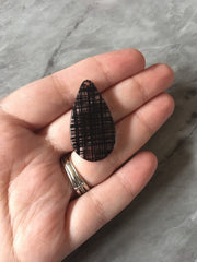 Plaid Black Teardrop acrylic Beads, oval cutout acrylic 36mm Earring Necklace pendant bead one hole at top striped resin acetate blanks