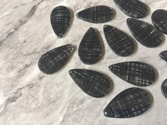 Plaid Black Teardrop acrylic Beads, oval cutout acrylic 36mm Earring Necklace pendant bead one hole at top striped resin acetate blanks