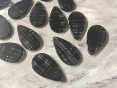 Plaid Black Teardrop acrylic Beads, oval cutout acrylic 36mm Earring Necklace pendant bead one hole at top striped resin acetate blanks