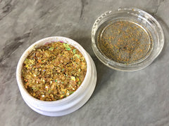 SALE Gold Holographic Glitter Container, Tin Foil paper jewelry diy crystal earring, 40mm plastic screw top container, gold resin making