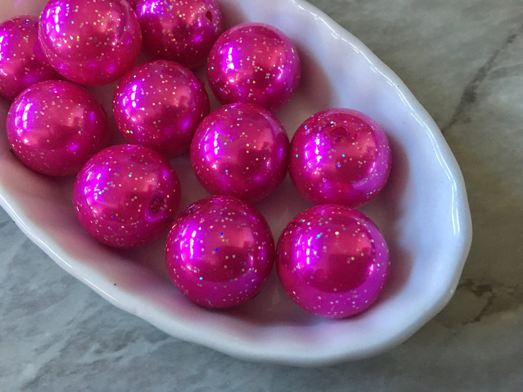 20mm Pink Glitter Sparkle Chunky Bubblegum Beads, Acrylic Beads in