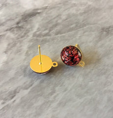 Red & Gold 14mm post earring circle blanks, gold drop earring, gold stud earring, gold jewelry, gold dangle DIY earring making metallic