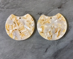 Honey Butter + White Shell Boho Confetti Acrylic Resin Beads, circle 36mm Earring Necklace pendant bead, one hole DIY blanks acetate