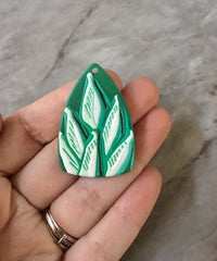 3D Printed Leaf Beads, green palm cutout acrylic 41mm Earring Necklace pendant bead, one hole at top DIY blanks, Statement clay earrings