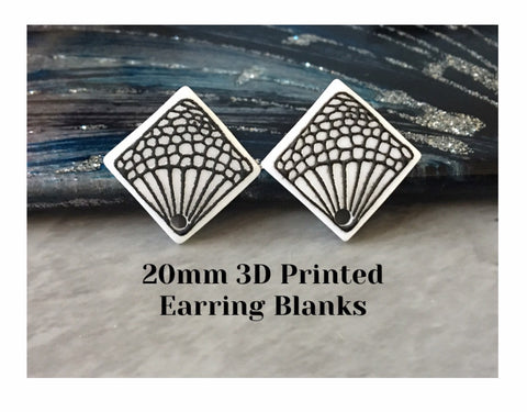 3D Printed Window Earring Blanks, Black & White cutout acrylic 20mm Earring pendant bead stud, clay earring tops, diamond earring backs