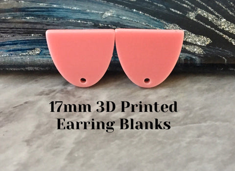 3D Half Moon Earring Blanks, Pink cutout acrylic 17mm Earring pendant bead stud, clay earring tops, diamond earring backs peach