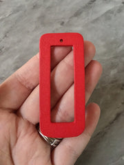 Laser Cut XL Red rectangle Cutout, Mod wood Beads, Wood earrings, Tassel Necklace Charm Jewelry focal point, 1 Hole blanks