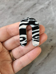 Black & White Animal Print U shaped Acrylic Blanks Cutout, earring pendant jewelry making, 40mm jewelry blanks, 1 Hole blanks zebra print