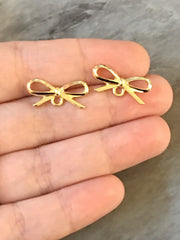 Bow Tie 20mm post earring blanks, gold drop earring, gold stud earring, gold jewelry, gold dangle DIY earring making hair bow love knot