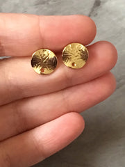 11mm Hammered Gold post earring circle blanks, gold round earring, gold stud earring, gold jewelry, gold dangle earring making