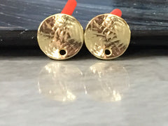 11mm Hammered Gold post earring circle blanks, gold round earring, gold stud earring, gold jewelry, gold dangle earring making