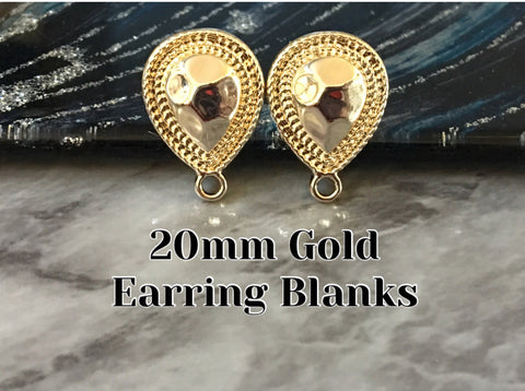 20mm Gold Teardrop post earring blanks, gold drop earring, gold stud earring, gold jewelry, gold dangle DIY earring making Statement