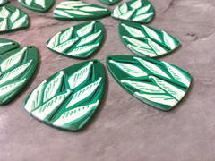 3D Printed Leaf Beads, green palm cutout acrylic 41mm Earring Necklace pendant bead, one hole at top DIY blanks, Statement clay earrings