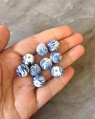 Ginger Jar Handmade Blue and White Porcelain 12mm Beads, circular beads, round beads jewelry statement chunky, glass beads white beads
