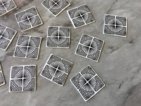 3D Printed Window Beads, Black & White cutout acrylic 40mm Earring Necklace pendant bead, one hole at top DIY blanks