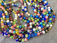 SALE Round Handmade Millefiori Glass Beads Strands, colorful starburst beads, rainbow glass beads clearance wholesale