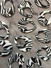 Black & White Resin Beads, Teardrop shape acrylic 38mm Long Earring or Necklace pendant bead, one hole white jewelry zebra animal print