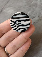 Animal print Beads, circle cutout acrylic 30mm Earring Necklace pendant bead one hole top, white black zebra print, black swirl 1 hole