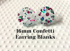 Green + Pink Sorority Party 16mm confetti circle post earring circle blanks, gold drop earring stud earring, jewelry dangle DIY making
