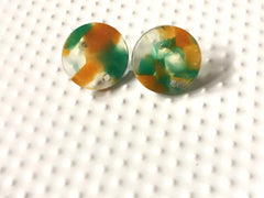 Orange + Green Clear 15mm confetti circle post earring circle blanks, drop earring stud earring, jewelry dangle DIY earring making