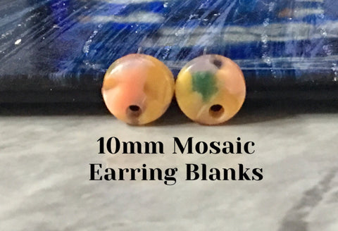 Yellow pink & green mosaic 10mm confetti circle post earring blanks, drop earring stud earring, jewelry dangle DIY earring making