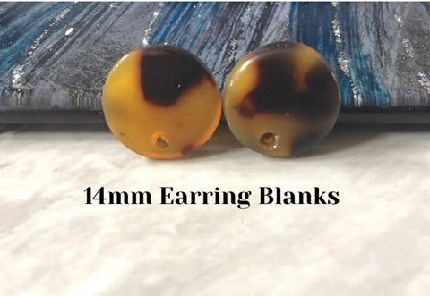 Black + Brown Tortoise Shell 14mm confetti circle post earring blanks, drop earring stud earring, jewelry dangle DIY earring making