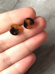 Black + Brown Tortoise Shell 10mm circle post earring blanks, drop earring stud earring, jewelry dangle DIY earring making