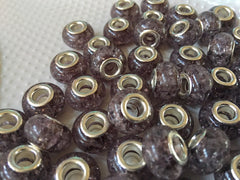 Gray Cracked Window beads, Large Hole 14mm acrylic slider beads, chunky craft supplies, wire bangle, jewelry making, bracelet bangle