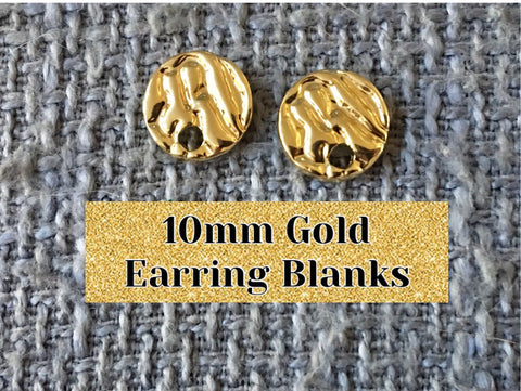 Flowing River 10mm Gold post earring circle blanks, gold round earring, gold stud earring, gold jewelry, gold dangle earring making