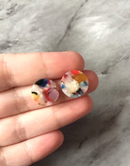 Rainbow mosaic Clear 15mm confetti circle post earring circle blanks, drop earring stud earring, jewelry dangle DIY earring making