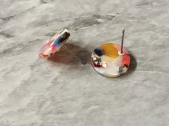 Rainbow mosaic Clear 15mm confetti circle post earring circle blanks, drop earring stud earring, jewelry dangle DIY earring making