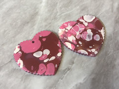 Pink Red White Painted Heart, Valentines Day Painted Beads, scallop charm, acrylic heart beads, holiday earrings