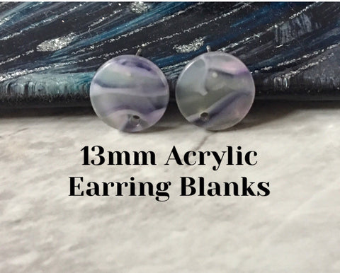 Blue Gray mosaic 13mm confetti circle post earring blanks, drop earring stud earring, jewelry dangle DIY earring making