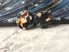 Peach Black mosaic 16mm confetti circle post earring blanks, drop earring stud earring, jewelry dangle DIY earring making white