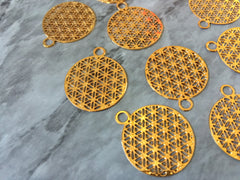Copper Laser Cut 24mm Gold Metal Tassel Necklace Pendant, earring Filigree, gold jewelry, long tassel necklace honeycomb beehive