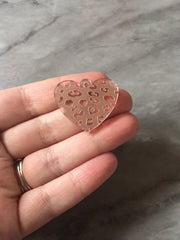 Leopard Print Hearts, laser etched cutout acrylic 30mm Earring Necklace pendant bead, one hole at top DIY blanks blush pink