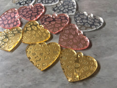 Leopard Print Hearts, laser etched cutout acrylic 30mm Earring Necklace pendant bead, one hole at top DIY blanks blush pink