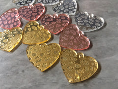 Leopard Print Hearts, laser etched cutout acrylic 30mm Earring Necklace pendant bead, one hole at top DIY blanks mirror silver