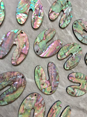 Abalone Shell Pink & Green U shape rainbow Acrylic Blanks Cutout, earring pendant jewelry making, 39mm jewelry, 1 Hole blanks, geode agate