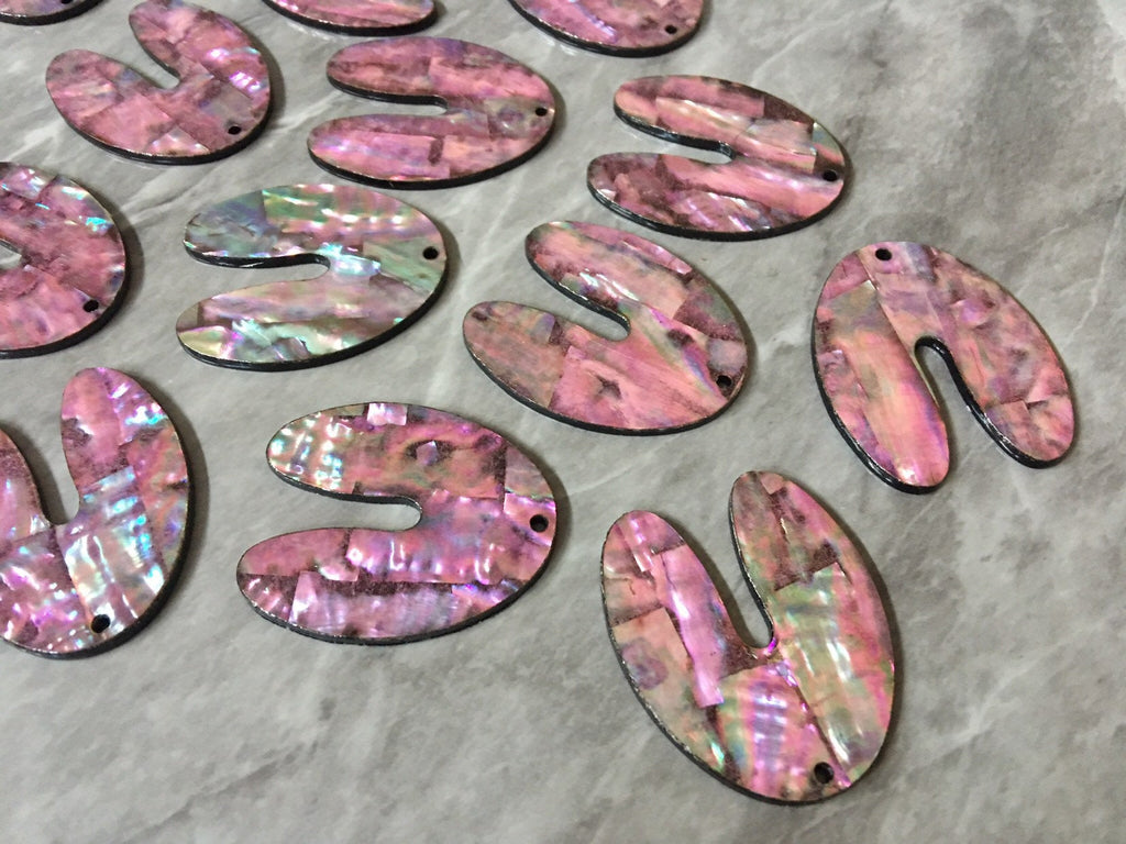 Abalone Shell Pink U shape rainbow Acrylic Blanks Cutout, earring pendant jewelry making, 39mm jewelry, 1 Hole blanks, geode agate