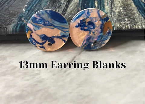 13mm Mosaic round post earring circle blanks drop stud earring, silver dangle DIY earring mod making round earrings Blue gold pink