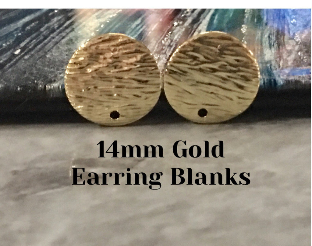 Gold Sunset 14mm post earring circle blanks, gold drop earring, gold stud earring, gold jewelry, gold dangle DIY earring making metallic